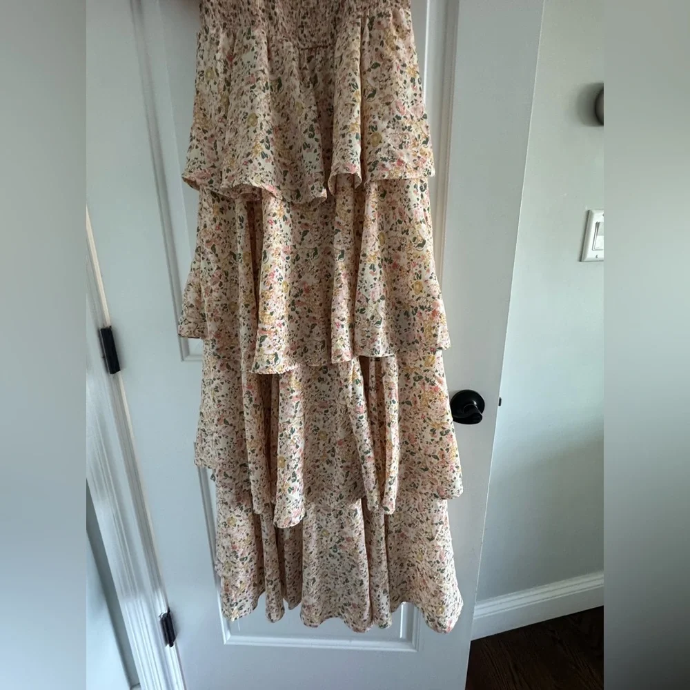 NWHT SOLD OUT PINKBLUSH Yellow Floral Square Neck Ruffle Layered Maternity Maxi - Picture 10 of 11